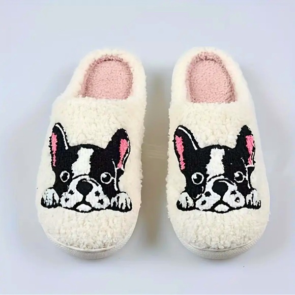 French Bulldog fuzzy slippers - Picture 2 of 4